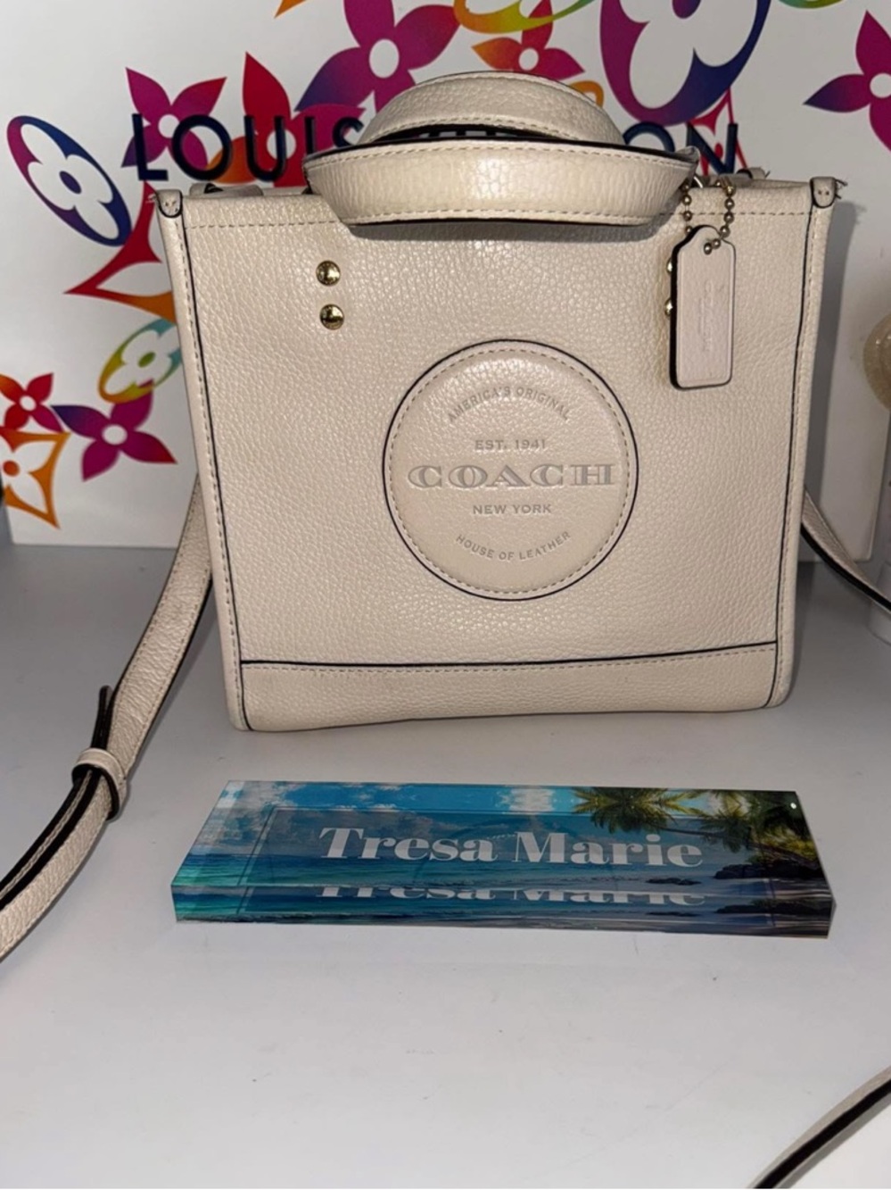 SOLD-Coach Cream Pebbled Leather Crossbody Bag/s